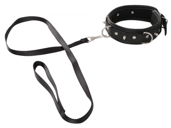 Vegan Fetish "Halsfessel & Leine" (in Leder-Optik mit Spikes & D-Ringen)