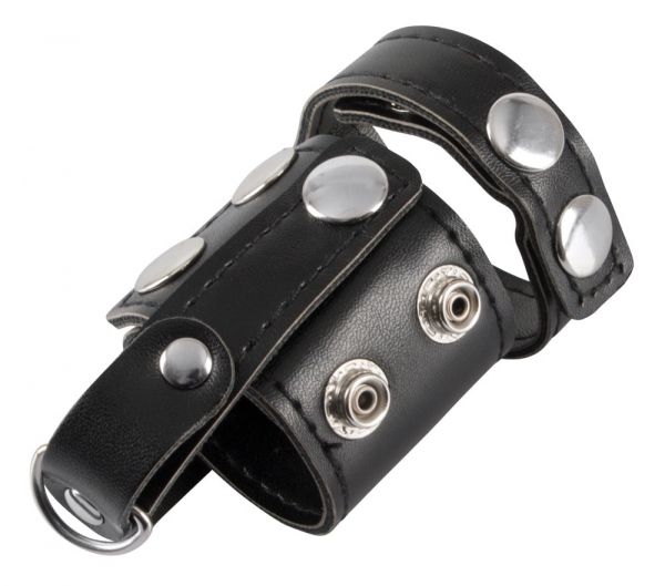 Penis-/Hodenring "Ball Stretcher with Separator and D-Ring" (in Lederoptik)