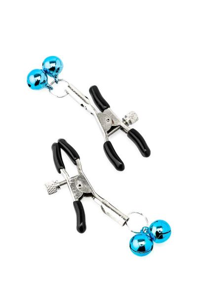 ZENN Nipple Clamps mit blauen Sklavenglöckchen (mit Ringen zum Anhängen von Gewichten, Ketten oder Leinen)