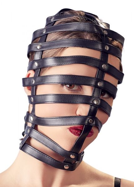 Bad Kitty Kopfmaske "Käfig" (aus schwarzem Lederimitat)